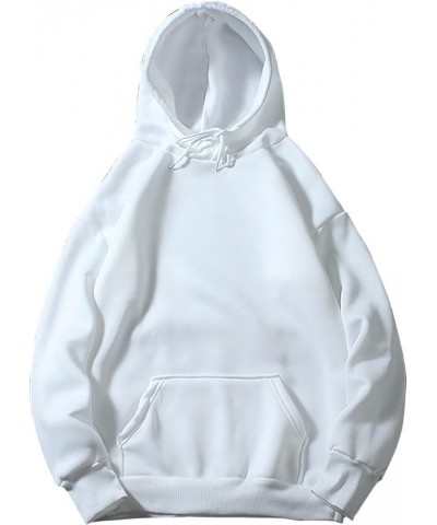 Women's Solid Color Sweatshirt Long Sleeve Fleece Pullover Hooded Fashion Sweater with Pockets White $8.05 Hoodies & Sweatshirts