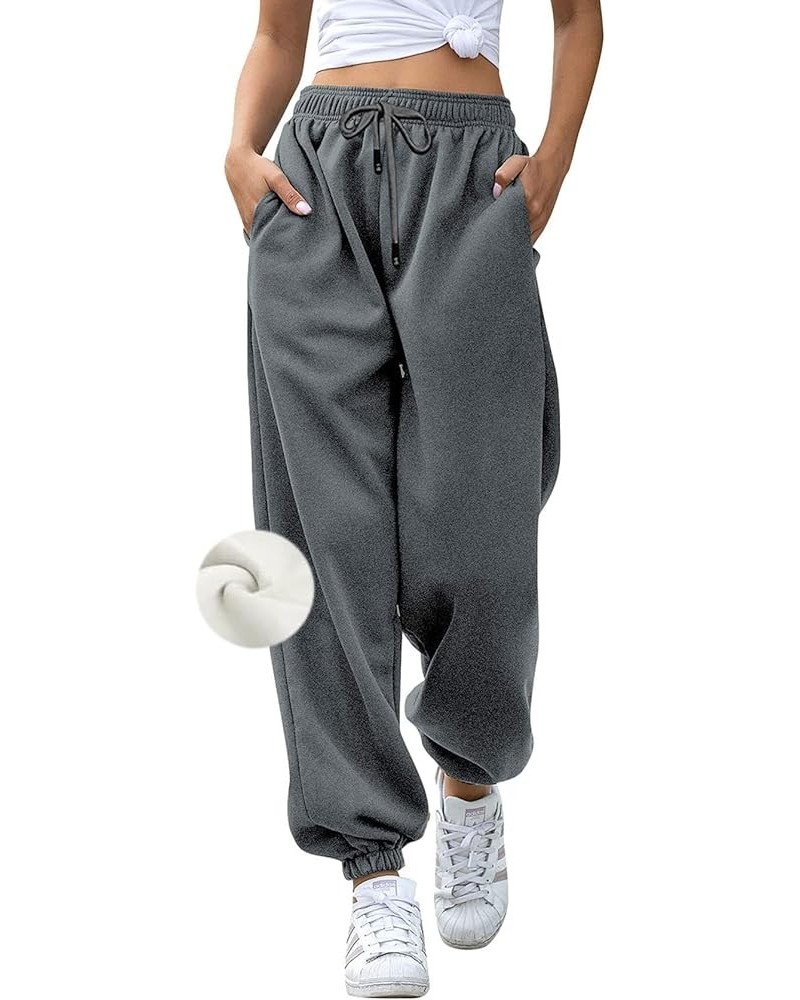 Womens High Waist Sweatpants Cotton Lounge Athletic Workout Joggers Pants with Pockets Dark Gray-fleece $15.39 Activewear