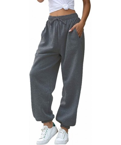 Womens High Waist Sweatpants Cotton Lounge Athletic Workout Joggers Pants with Pockets Dark Gray-fleece $15.39 Activewear