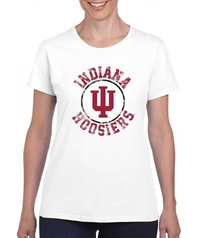 NCAA Distressed Circle Logo, Team Color Womens T Shirt, College, University Indiana Hoosiers White $14.57 T-Shirts