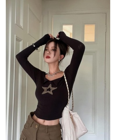 Y2k Harajuku T Shirt Women Long Sleeve Star Grunge Aesthetic Vintage T Shirt American Retro Y2k Crop Tops Black $13.92 T-Shirts