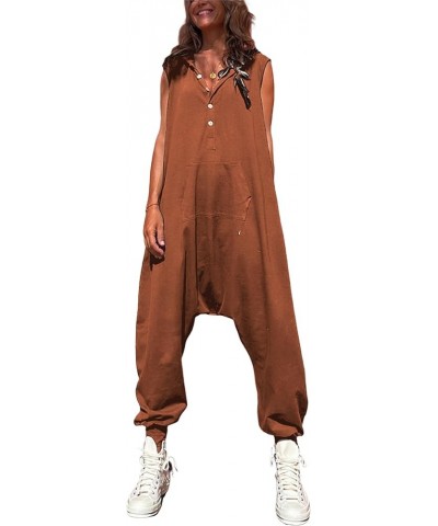 Hooded Jumpsuits for Women Casual Sleeveless Long Harem Pants Romper with Pockets Rust $20.89 Jumpsuits