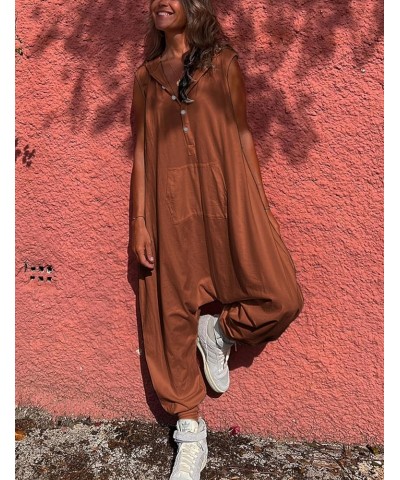 Hooded Jumpsuits for Women Casual Sleeveless Long Harem Pants Romper with Pockets Rust $20.89 Jumpsuits