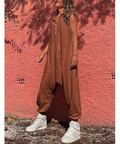 Hooded Jumpsuits for Women Casual Sleeveless Long Harem Pants Romper with Pockets Rust $20.89 Jumpsuits