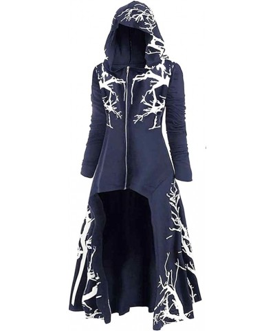 Renaissance Hooded Cloak for Women Half Cardigan Hoodie Longline Coat Goth Drop Shoulder High Low Hem Cape Jacket Navy Blue $...