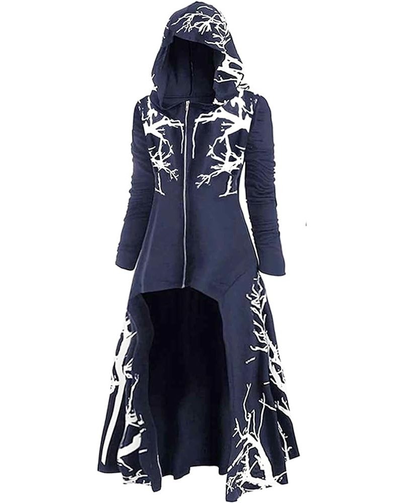 Renaissance Hooded Cloak for Women Half Cardigan Hoodie Longline Coat Goth Drop Shoulder High Low Hem Cape Jacket Navy Blue $...