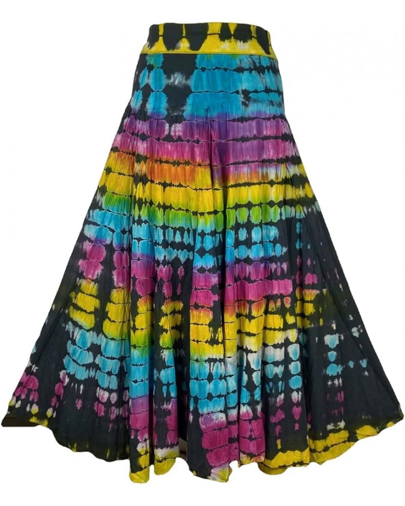 Women’s Tie-dye High Waistband Bohemian Printed A Line Flared Long Maxi Skirt Lined Plus Size 2X 3X Rainbow Multi 3 $18.43 Sk...