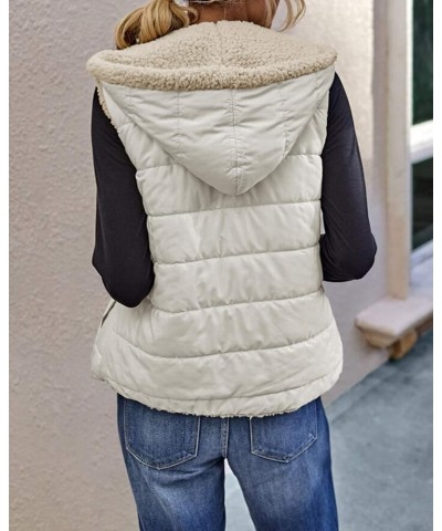 Womens Sherpa Fleece Full Zip Reversible Vest Warm Color Block Hoodie Outwear with Pocket Beige $23.39 Vests