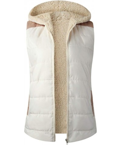 Womens Sherpa Fleece Full Zip Reversible Vest Warm Color Block Hoodie Outwear with Pocket Beige $23.39 Vests