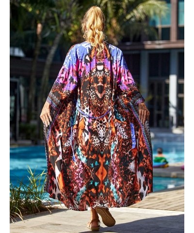 Womenloose Kimono Duster Beach Blouse Long Beach Kimono Robe Cover ups Kimonos for Women C-print4 $18.80 Swimsuits