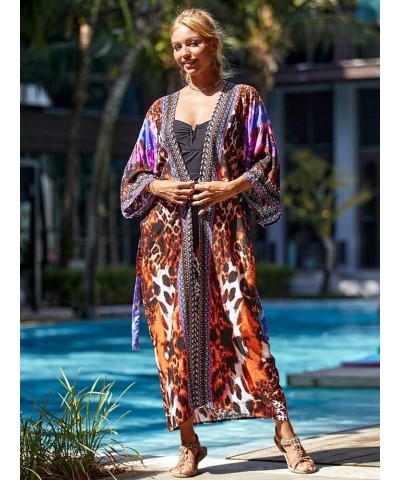 Womenloose Kimono Duster Beach Blouse Long Beach Kimono Robe Cover ups Kimonos for Women C-print4 $18.80 Swimsuits