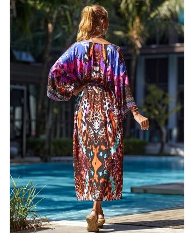 Womenloose Kimono Duster Beach Blouse Long Beach Kimono Robe Cover ups Kimonos for Women C-print4 $18.80 Swimsuits