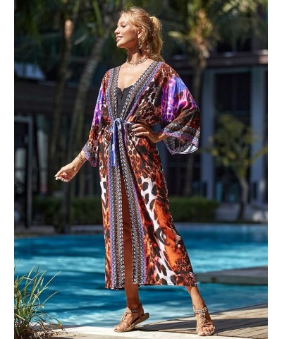 Womenloose Kimono Duster Beach Blouse Long Beach Kimono Robe Cover ups Kimonos for Women C-print4 $18.80 Swimsuits