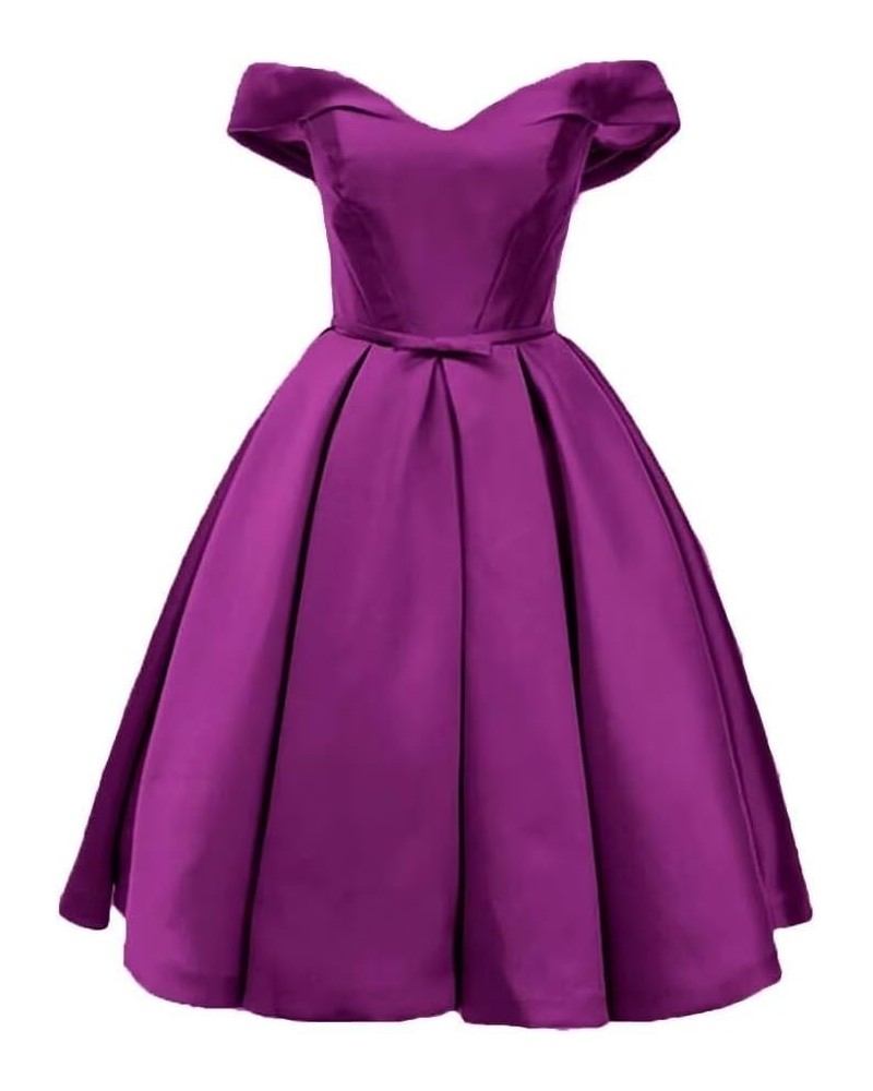 Women's Off Shoulder Satin Prom Dress Short Homecoming Dresses Bridesmaid Gown Grape $35.25 Dresses