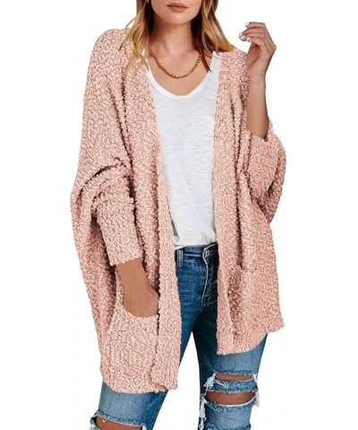 Womens Open Front Fuzzy Cardigan Sweaters Batwing Sleeve Lightweight Oversized Loose Knit Sweater with Pockets Pink $25.51 Sw...