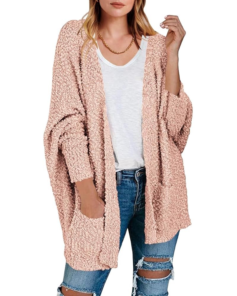 Womens Open Front Fuzzy Cardigan Sweaters Batwing Sleeve Lightweight Oversized Loose Knit Sweater with Pockets Pink $25.51 Sw...