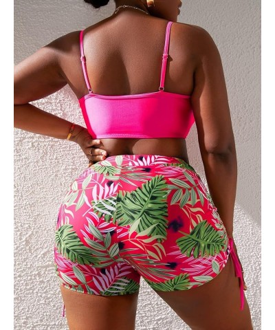 Women's Plus Size 2 Piece Swimsuit Tropical Print Drawstring Push Up Bikini Shorts Bathing Suits Hot Pink $20.64 Swimsuits