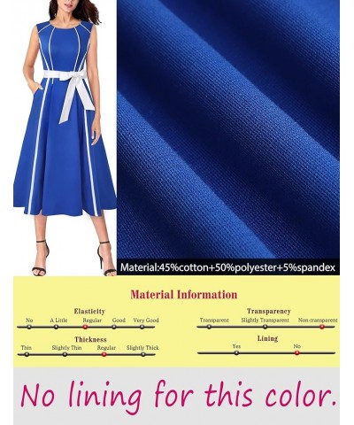 Womens Elegant Pockets Belted Work Office Business Party A-Line Midi Dress Royal Blue and White-3 $27.53 Dresses