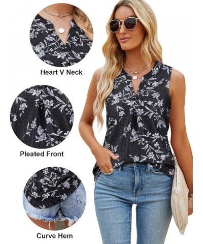 Sleeveless Tops for Women Dressy Casual Summer Blouses Trendy Eyelet Office Work Shirts Black Leaves $14.99 Tanks