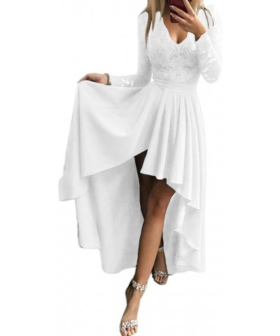 Womens Floral Lace Long Sleeve V Neck Hi Low A-Line Cocktail Party Dress White $21.56 Dresses