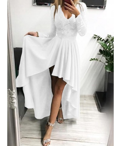 Womens Floral Lace Long Sleeve V Neck Hi Low A-Line Cocktail Party Dress White $21.56 Dresses