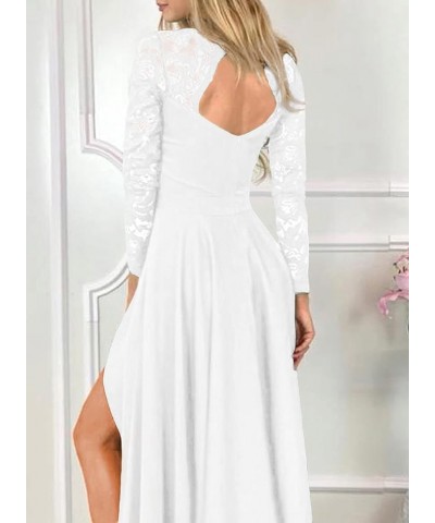 Womens Floral Lace Long Sleeve V Neck Hi Low A-Line Cocktail Party Dress White $21.56 Dresses