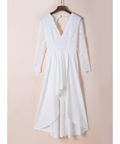 Womens Floral Lace Long Sleeve V Neck Hi Low A-Line Cocktail Party Dress White $21.56 Dresses