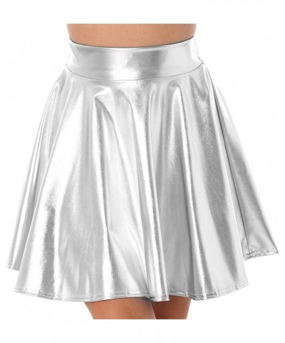 Women's PVC Transparent Pleated Skirt Clubwear High Waist See Through Short Mini Skirt Silver B $8.63 Skirts