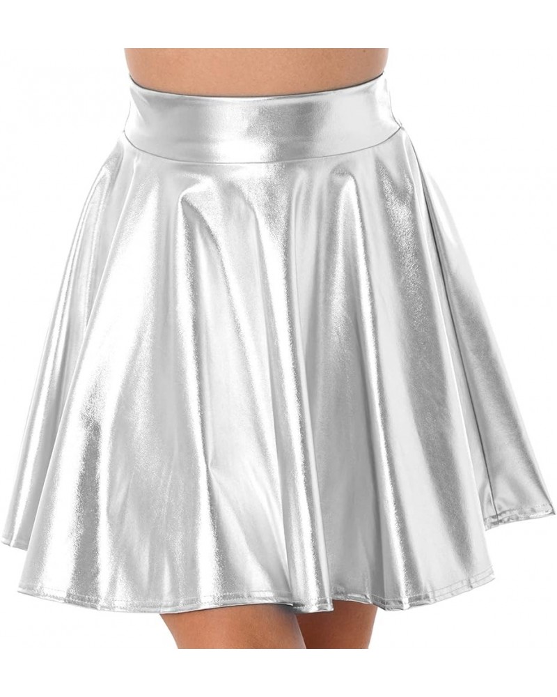 Women's PVC Transparent Pleated Skirt Clubwear High Waist See Through Short Mini Skirt Silver B $8.63 Skirts