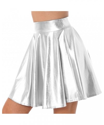 Women's PVC Transparent Pleated Skirt Clubwear High Waist See Through Short Mini Skirt Silver B $8.63 Skirts