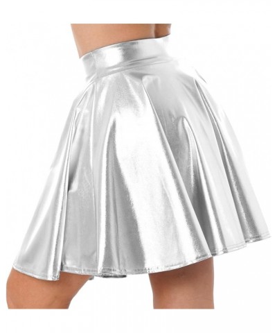 Women's PVC Transparent Pleated Skirt Clubwear High Waist See Through Short Mini Skirt Silver B $8.63 Skirts