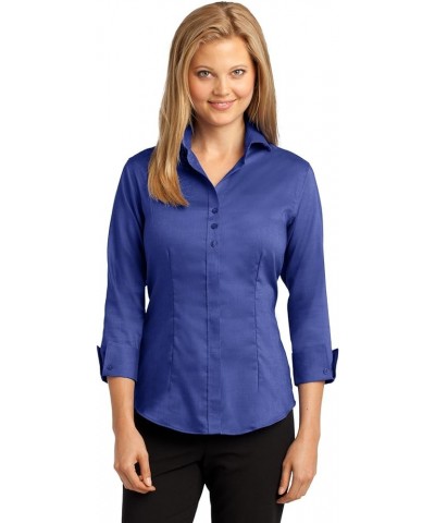 Ladies 3/4-Sleeve Non-Iron Button-Down Shirt Mediterranean Blue $18.74 Blouses