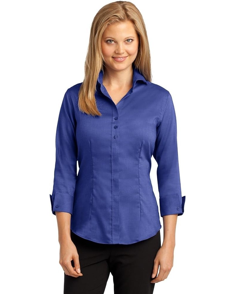 Ladies 3/4-Sleeve Non-Iron Button-Down Shirt Mediterranean Blue $18.74 Blouses