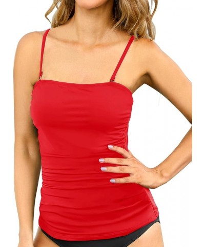 Strapless Tankini Top Only for Women Bandeau Bathing Suits Ruched Tummy Control Tankini Top No Bottom Red $16.73 Swimsuits