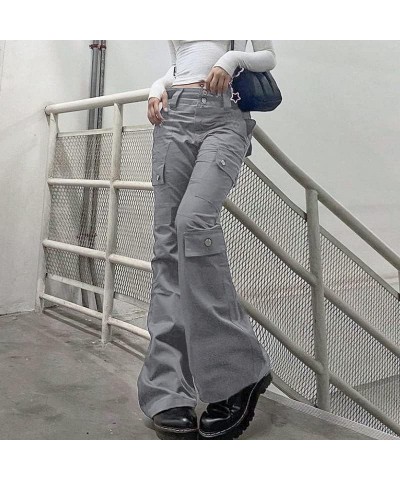 Low Waist Baggy Cargo Pants for Women Star Patterns Long Straight-Leg Harajuku Grunge Aesthetic Jeans with Pockets Grey B $24...