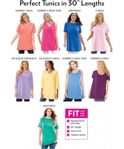 Women's Plus Size Perfect Three-Quarter Sleeve Crewneck Tunic - 22/24, Black Plum Purple $12.72 Tops