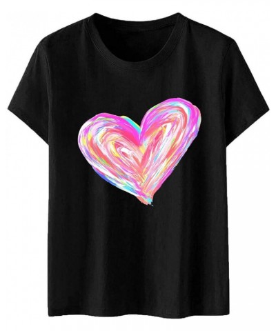 Valentine's Day T-Shirt for Women Cute Love Heart Graphic Short Sleeve Tee Tops Casual Crewneck Funny Tee Shirts I Black $7.0...