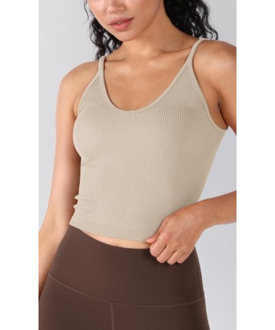 3-Pack V Neck Seamless Crop Tank for Women Ribbed Knit Soft Cropped Camisole Tops Mushroom+taupe+charcoal $9.89 Tanks