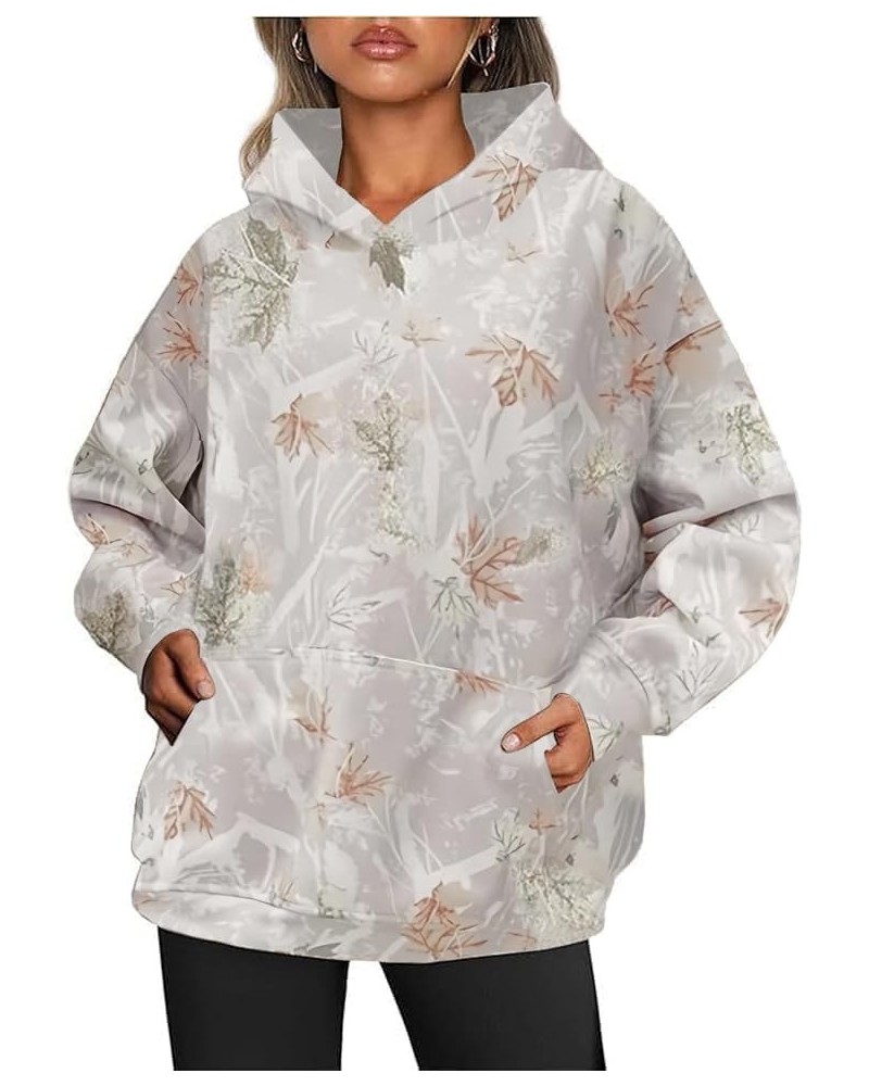 Women's Camo Sweatshirt Oversized Crewneck Hoodies Y2K Novelty Hoodie Maple-Leaf Fleece Sweatshirts Pocket White $16.95 Hoodi...