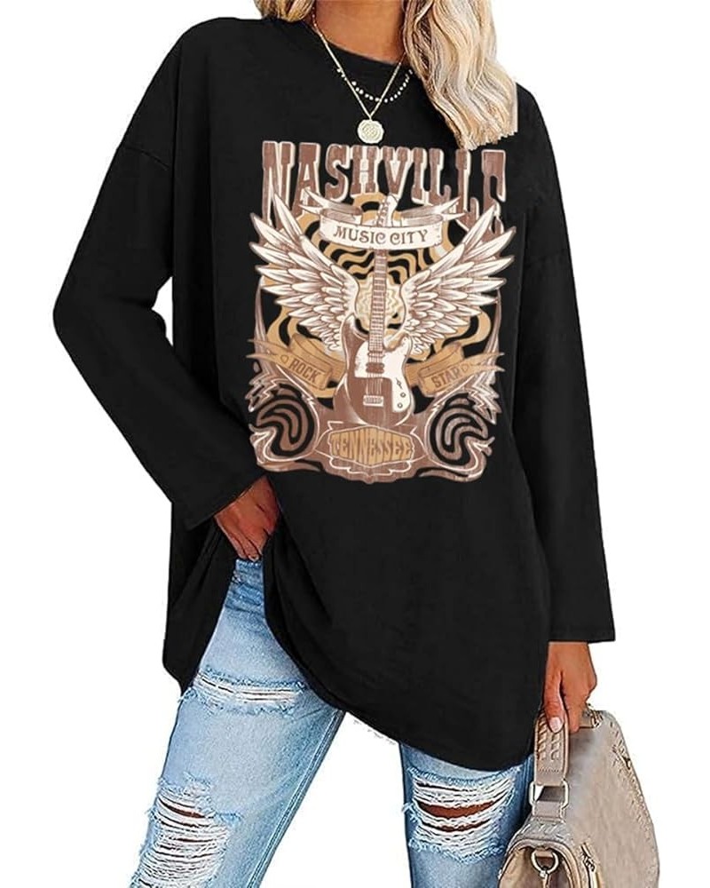 Oversized Nashville Shirts Women Country Music Concert Outfits Casual Rock Band Graphic Tee Tops Rock&Roll T Shirts 787-a-bla...