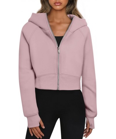 Womens Zip Up Hoodies Cropped Sweatshirts Fall Outfits Casual Hooded Pullover Sweaters Tops Winter Clothes 2024 Darkpink $21....