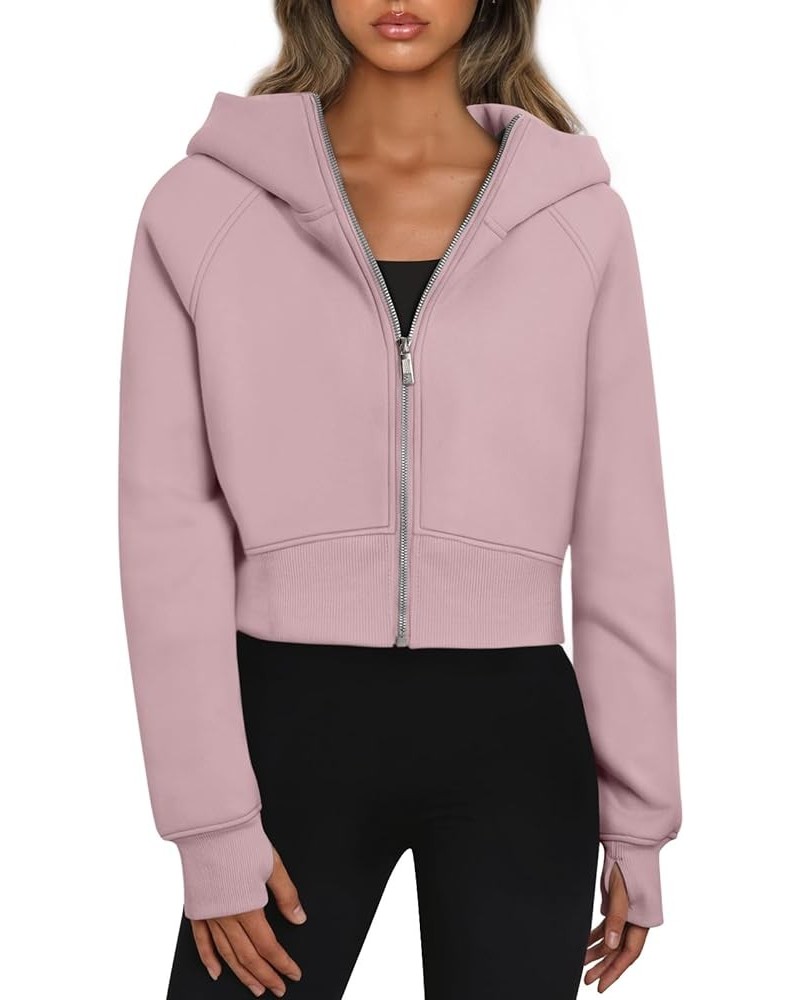 Womens Zip Up Hoodies Cropped Sweatshirts Fall Outfits Casual Hooded Pullover Sweaters Tops Winter Clothes 2024 Darkpink $21....