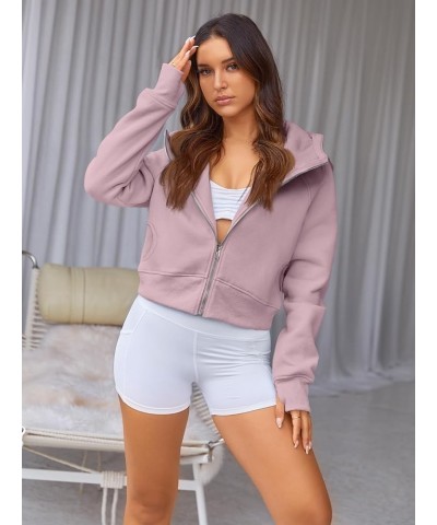 Womens Zip Up Hoodies Cropped Sweatshirts Fall Outfits Casual Hooded Pullover Sweaters Tops Winter Clothes 2024 Darkpink $21....