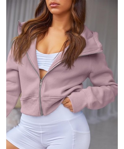 Womens Zip Up Hoodies Cropped Sweatshirts Fall Outfits Casual Hooded Pullover Sweaters Tops Winter Clothes 2024 Darkpink $21....