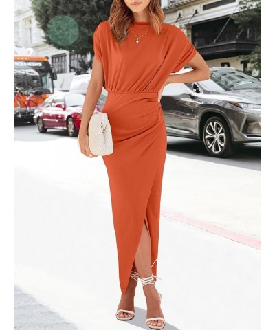 Women's Summer Off Shoulder Short Sleeve Wrap Slit Bodycon Maxi Elegant Dress Orange $28.31 Dresses