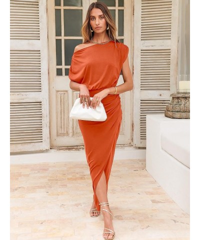 Women's Summer Off Shoulder Short Sleeve Wrap Slit Bodycon Maxi Elegant Dress Orange $28.31 Dresses