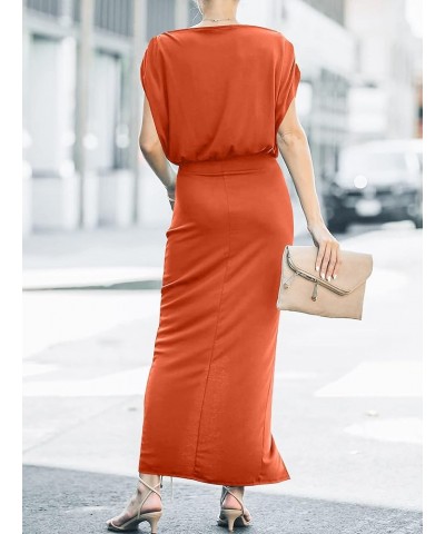 Women's Summer Off Shoulder Short Sleeve Wrap Slit Bodycon Maxi Elegant Dress Orange $28.31 Dresses