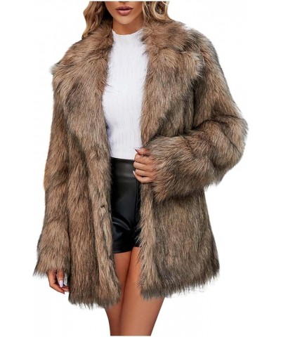 Faux Fur Winter Long Coats Women Warm Lapel Faux Fur Fuzzy Coat Jacket Overcoat Fashion Open Front Cardigan Outerwear Brown $...