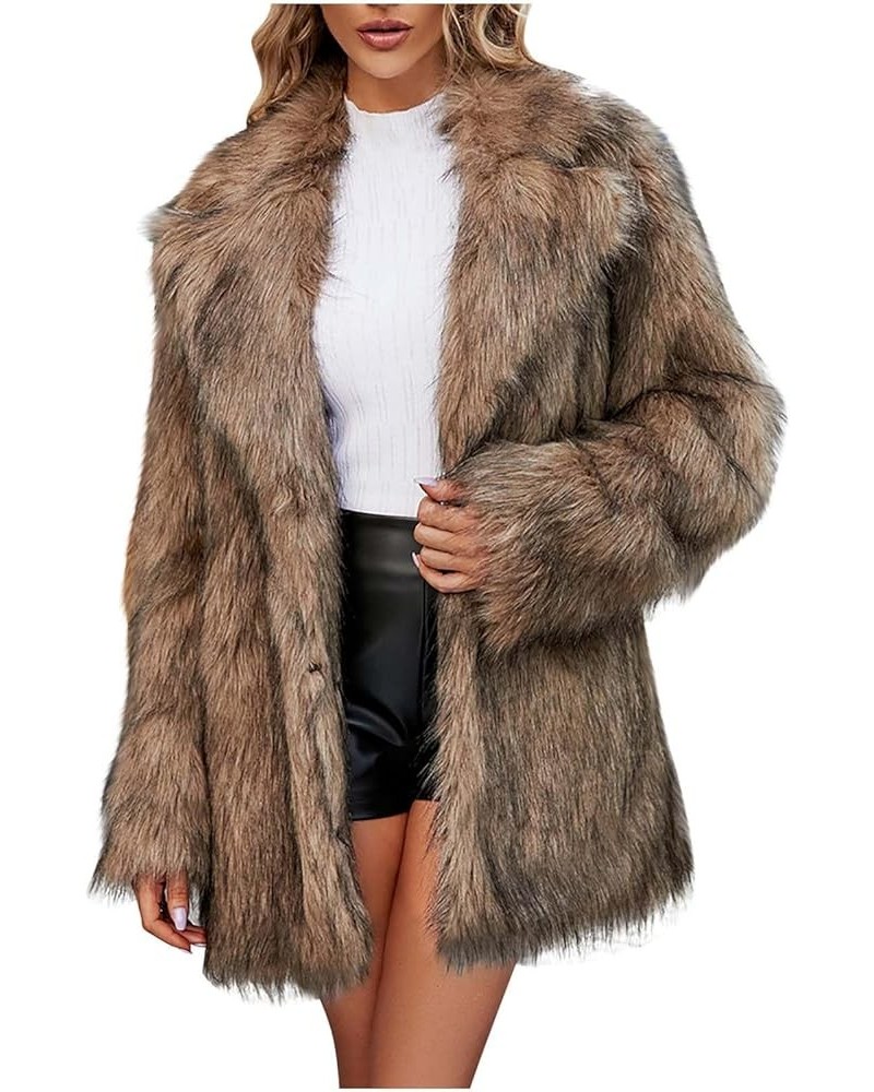 Faux Fur Winter Long Coats Women Warm Lapel Faux Fur Fuzzy Coat Jacket Overcoat Fashion Open Front Cardigan Outerwear Brown $...