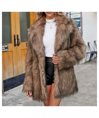 Faux Fur Winter Long Coats Women Warm Lapel Faux Fur Fuzzy Coat Jacket Overcoat Fashion Open Front Cardigan Outerwear Brown $...